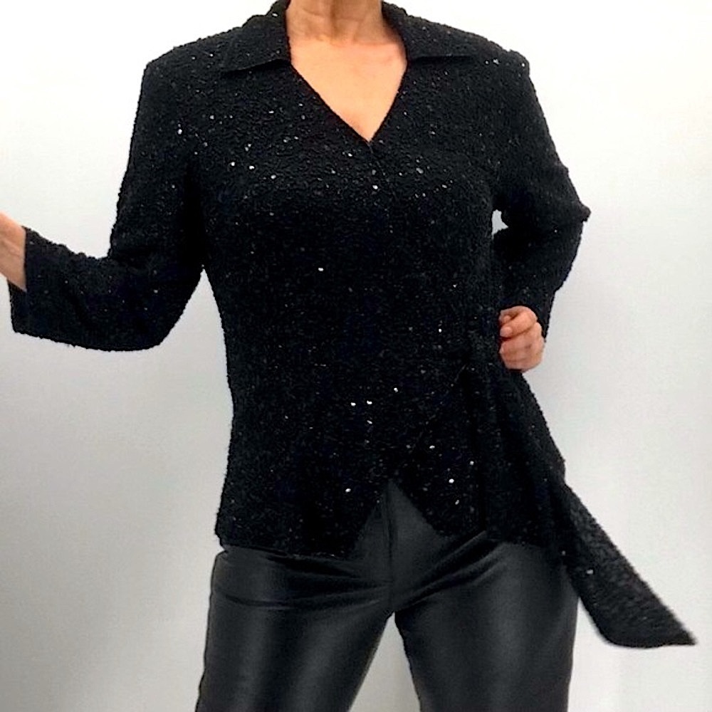 Vintage Beaded Sequin Retro 70’s Embellished Surplice Evening Top Wrap Jacket